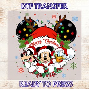 Christmas DTF Transfer Ready to Press, Mickey and Friends Iron On, Disney Christmas T-Shirt DTF Print, Holiday Heat Press Design