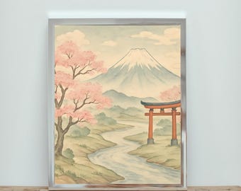 富士山と桜 - 日本の風景画アートプリント - PNG、PDF - Etsy 日本