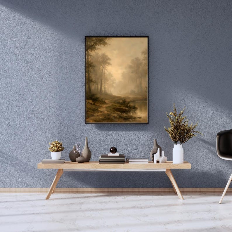 Misty Forest Path Wall Art Printable – Moody Woodland Landscape ...