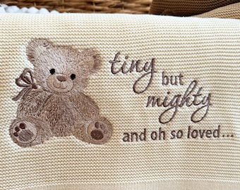 Babydeken geborduurde teddybeer – handgemaakt gebreid katoen, Verenigd Koninkrijk