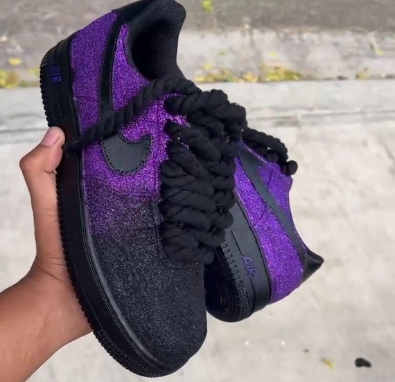 Nike Air Force Custom Black and Purple Glitter Sneakers