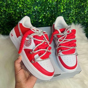 nike Air Force 1 Custom Fire Red diamond swoosh Sneakers
