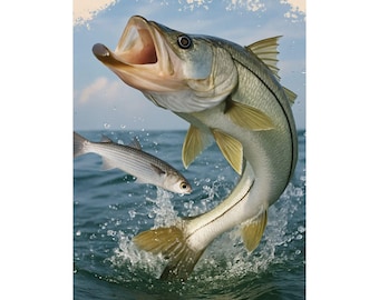 Jumping Snook Fish Poster | Matte Vertical Fishing Wall Art