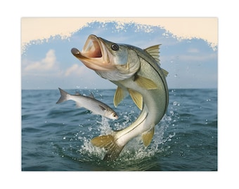 Snook Life® Jumping Snook Fish Poster | Saltwater Fishing Wall Art | Ocean Coastal Print Decor