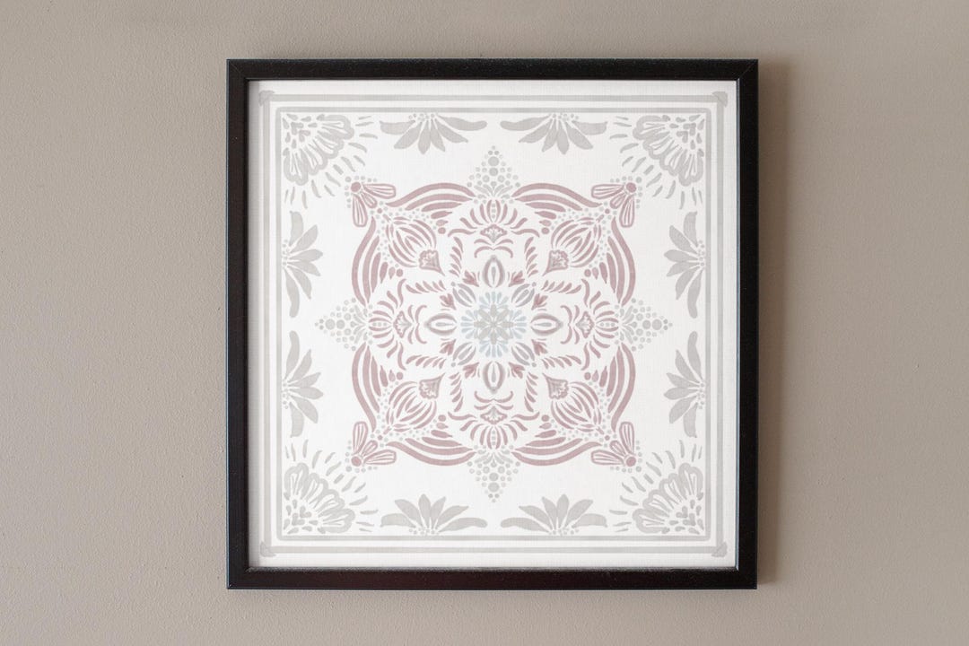 Dusty Rose Gray Boho Digital Mandala Tile Printable Wall Art Square ...