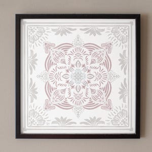 Dusty Rose Gray Boho Digital Mandala Tile Printable Wall Art Square 12x12 Inch Floral Pattern Instant Download for Kitchen Bathroom Decor