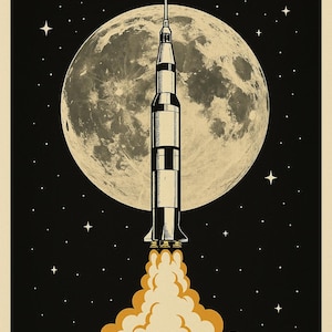 To the Moon – NASA Apollo Saturn V Rocket Inspired Space Poster - 5 Digital Downloads