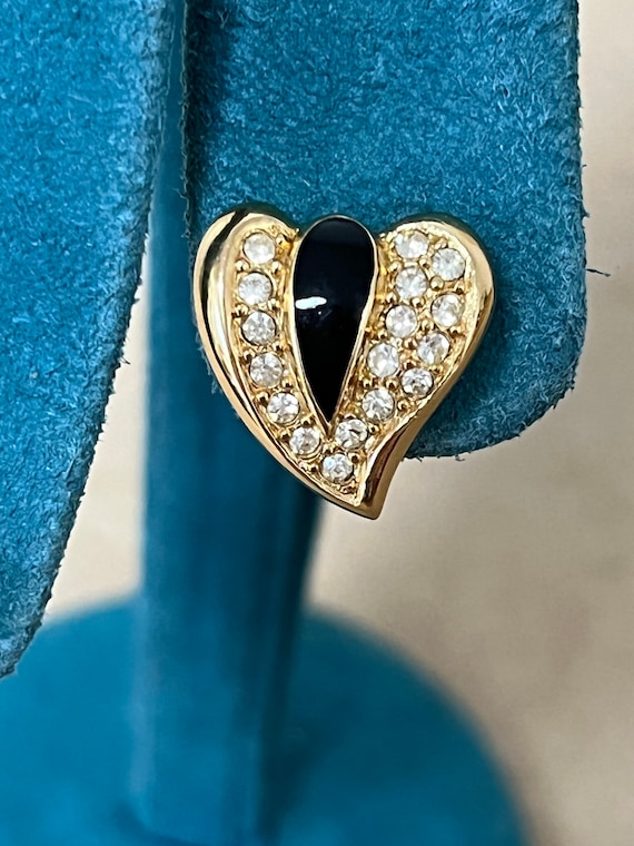 Christian Dior Signed Stylized Heart Black Enamel… - image 1