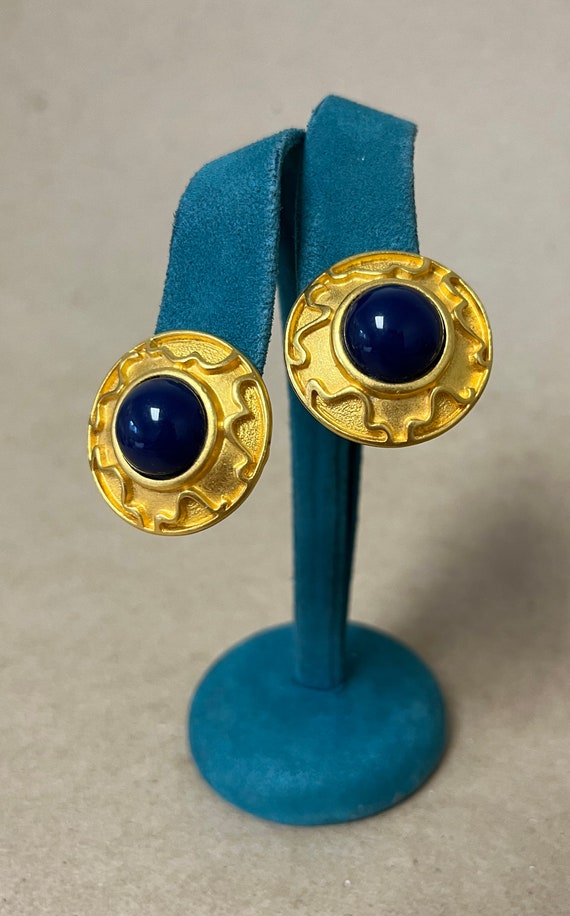 Leslie Block Vintage Matte Gold Tone/Blue Cabocho… - image 3