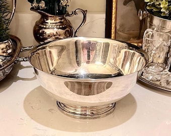 Vintage Gorham Silverplate Revere Bowl 9" | Model YC781 Mid-Century Footed Silver Serving Bowl, Paul Revere Revival Barware