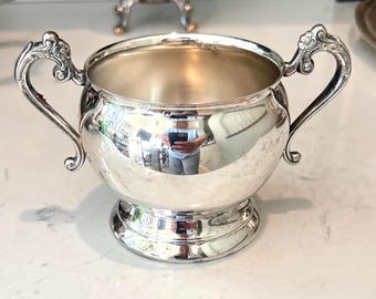 Vintage Pilgrim Silverplate Sugar Bowl – Ornate Scroll Handles – Silver on Copper – Mid-Century Tableware