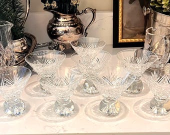 Rare Set of 8 Vintage Thomas Webb England Cut Crystal Martini Glasses - Starburst Ball Base - Mid-Century English Barware