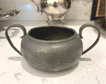 Vintage Unity Pewter Hammered Sugar Bowl, Arts & Crafts Era, Made in England (1920s-1930s)