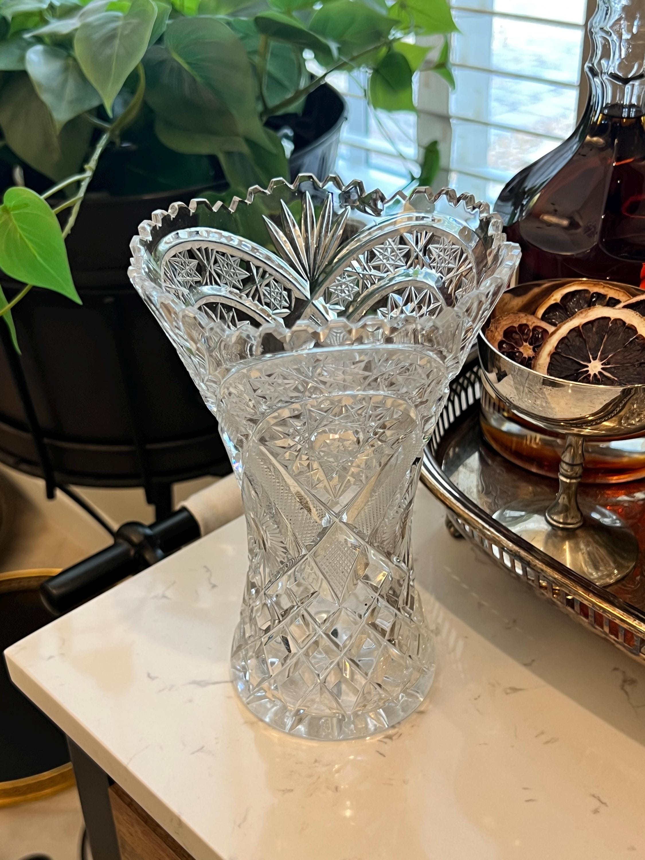 Vintage Cut Glass Vaseレトロ ガラス 花瓶 Vintage Crystal Cut Glass Vase - Etsy