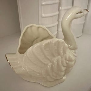 Vintage Ceramic Swan Planter | Elegant White Porcelain Figurine with Gold Detailing | Mid-Century Home Decor - Free Shipping