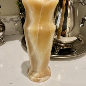 Vintage 7&quot; Banded Onyx Vase | Natural Stone Marble Look Flower Vase | Earth Tone Home Decor Accent