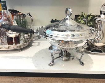 Vintage Oneida Silver Plated Chafing Dish With Stand,wood Handle