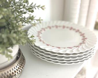 Antique Haviland Limoges Dinner Plates (Set of 5) – Pink Rose Garland, Gold Leaf Accents