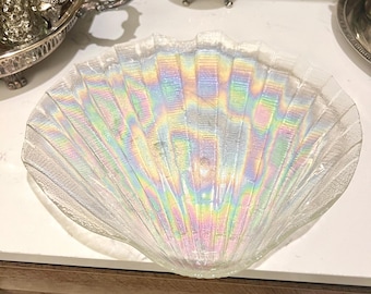 Vintage Kamei Iridescent Glass Shell Trays, 1960s Coastal Decor, Set of 2