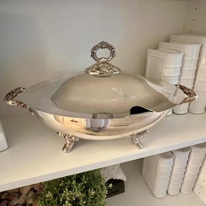 Vintage Poole Silver-Plated Tureen: Lancaster Rose Pattern, Ornate Footed Serving Bowl