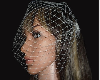 Handmade Ivory Birdcage Veil, Bandeau Style - 12 Inch