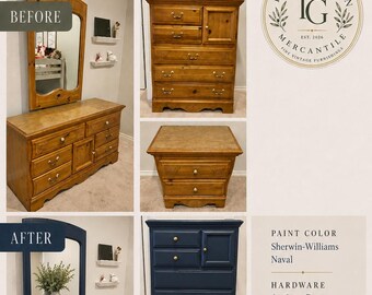 SOLD !! Childrens Pine Furniture Set Refinished in Naval SOLD!!