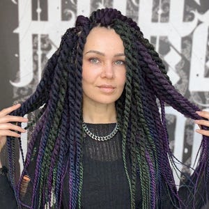 Braid-in Senegalese Twists: Soft & Voluminous, Single/Double-Ended, Dark Cosmic Colors