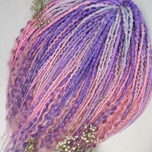 Synthetic Braid in Dreads with Wavy Loose Ends, Pastel Pink and Violet Ombre Dreadlock Extensions Double Ended