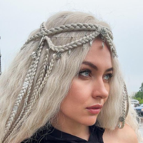 Clip-in Braided Halo: Tiara Braids Hair Extension for Festivals in Platinum Blonde