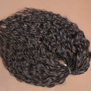 Braid in Curly Hair Extensions, Dark Brown Synthetic Goddess Locs, Double Ended Braids with Wavy Loose Ends
