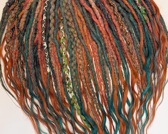 Dunkelbraune & Grüne Synthetische Braid-in Dreads, Wald Hexe Doppel-endige Dreadlock-Verlängerungen, Benutzerdefinierte Boho Faux Dreads in Falls