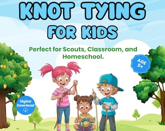 Knotenbindeanleitung für Kinder: Illustriertes eBook und Karteikarten, Camping & Scouting Fähigkeiten (PDF Download)