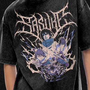 Sasuke Uchiha - Naruto Shippuden Anime Inspired - Acid Wash Oversize T-Shirt - 250 GSM, Grunge & Goth Streetwear, Vintage Washed T-Shirt