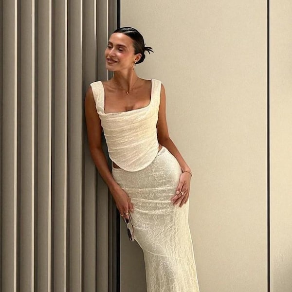 Vervelle Lace-Tied Maxi Ensemble – Elegant 2-Piece Dress Set for Formal Events & Wedding Guests