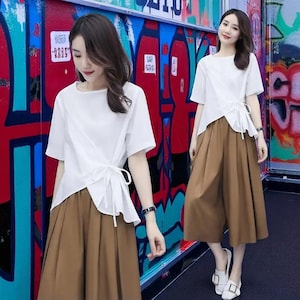 SeoulEase Linen Set – Women&#39;s 2-Piece Korean-Inspired Summer Outfit with Full-Length Trousers