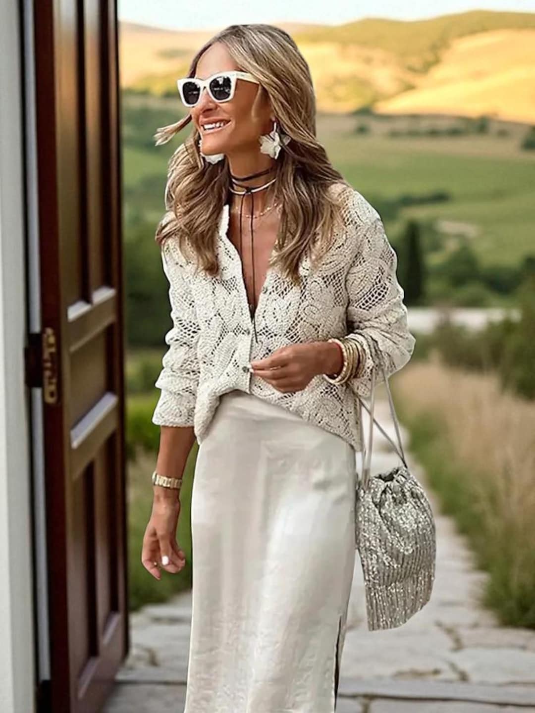 Floraweave Boho Lace Cardigan – Vintage Hollow-knit Floral Jacket