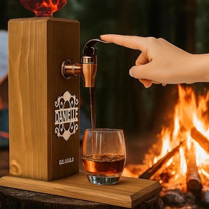 Personalized Whiskey Dispenser – Rustic Wooden Liquor Tap for Home Bar, Gift for Men and Women