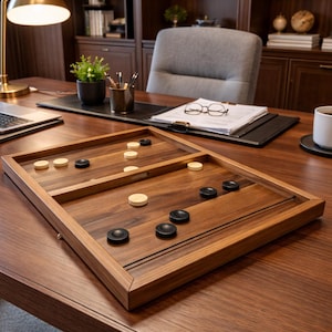 Handmade Wooden Sling Puck Game – Fast Action Table Game – Compact Family Fun Board