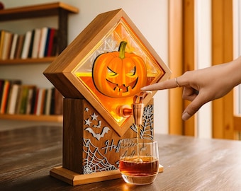 Dispensador de whisky de calabaza espeluznante / Decoración de bar de Halloween personalizada, fuente de licor iluminada, regalo para él