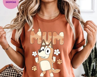 Mum Blue Dog Shirt Blue Dog Mum Birthday TShirt Comfort Colors Cute Mum Tee Gift For Mom Shirt Trend Cartoon Shirt Family Matching Tee