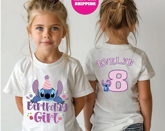 Stitch Birthday Girl Shirt Comfort Colors Custom Stitch Birthday Girl TShirt Birthday Tee Age Name Birthday Shirt Kids Stitch Shirt