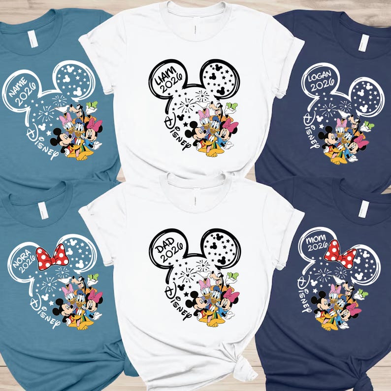 a collection of Disney-themed t-shirts, each featuring a different design and character from the Disney universe.