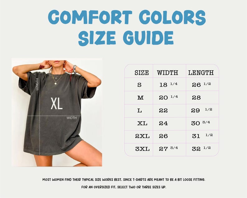The image is a size guide for women's t-shirts, providing measurements for different sizes such as S, M, L, XL, and XXL.