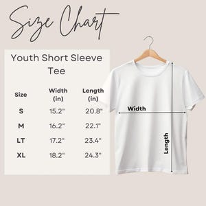 the size chart for a youth short sleeve tee