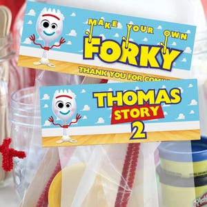 Make Your Own Forky Toy Story Party Favor Tag Woody Anime Theme Birthday Favour Bag Label Printable Buzz Lightyear Kid Treat Gift Sticker TS