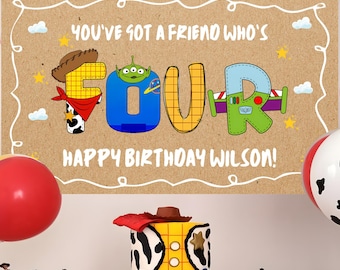ToyStory Banner For Four Year Old Boy Theme Party Backdrop Printable 1st Birthday Poster Son Event Display Wall Decor Happy Birthday Sign TS