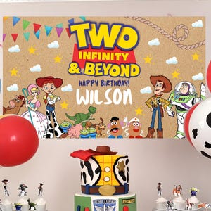 Toy Story Two Infinity & Beyond Banner Boy Theme Party Backdrop Printable 2nd Birthday Poster Son Event Display Wall Decor Happy Birthday TS