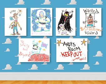 06 Toy Story Crayon Drawing Woody Anime Theme Poster Cowboy Cartoon Print Printable Buzz Lightyear Kids Playroom Wall Art Jessie Portrait TS