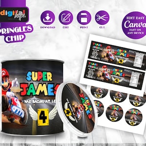 Mario Bros Birthday Pringles Label Mario theme Party Super Mario Invite Boy 4th Birthday Mario Party Favors Peach Birthday Mario luigi SM02