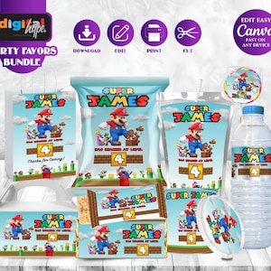 Mario Bros Party Mega Bundle Mario theme Party Super Mario Invite Boy 4th Birthday Mario Party Favor CapriSun Mario ChipBag Mario Luigi SM01